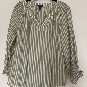 Chaps Women's Green and White Striped Blouse